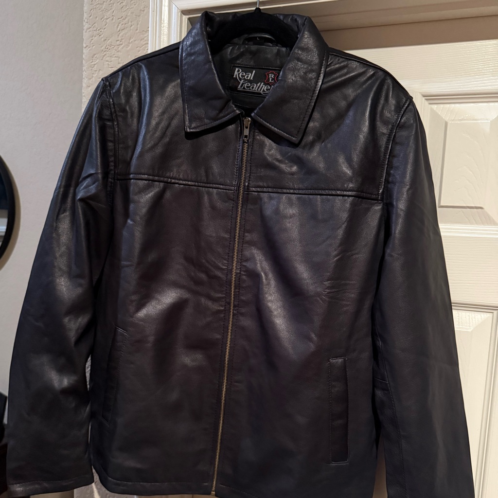 Real Leather Men's Black Bomber Jacket Size: Large